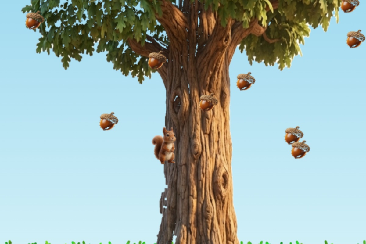 Acorn Madness - Free online arcade game with a squirrel collecting acorns